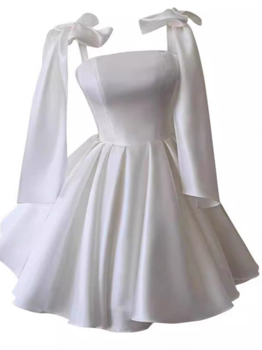 Cute A line Straps White Corset Back Mini Short Formal Cocktail Dress Homecoming Dresses Summer Middle School Hoco Dress Homecoming Outfits 19th Birthday Outfit DH2190