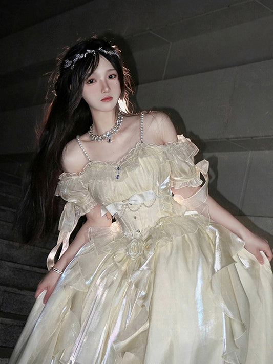 Vintage Ball Gown Off The Shoulder Half Sleeves 21st Birthday Dress Lolita Dress Ivory Long Birthday Outfits DH2427