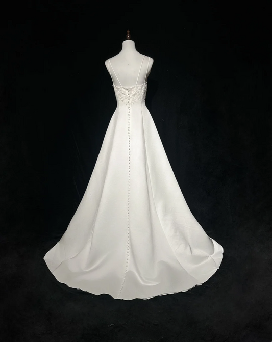 Vintage Bridal Dress Ball Gown Square Ivory Satin Long Wedding Dress Retro Wedding Dresses Modest Wedding Gowns DH2651