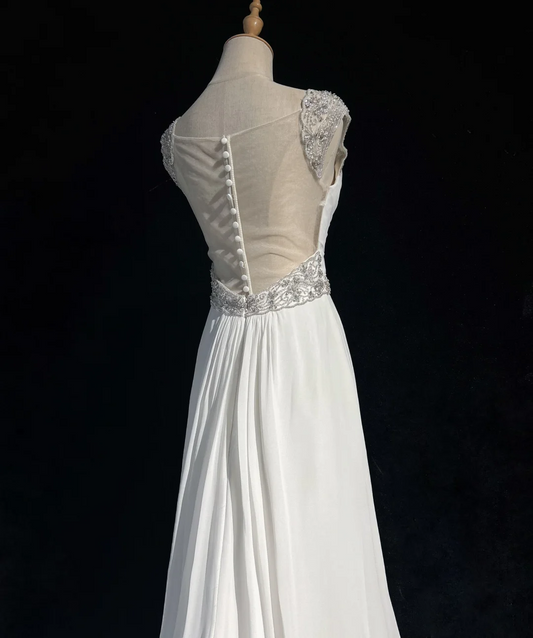 Vintage Bridal Dress A line Sweetheart Chiffon Silver Beads White Long Wedding Dress Retro Wedding Dresses Modest Wedding Gowns DH2678