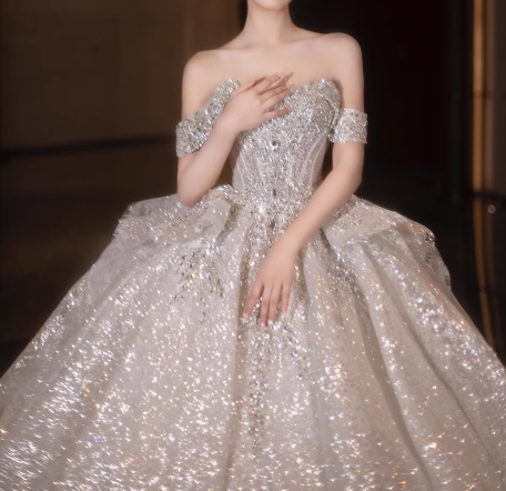 Elegant White Beaded Bridal Dress Tulle Off-the-shoulder Ball Gown Applique Train Wedding Dresses Modest Bridal Gowns DH2725