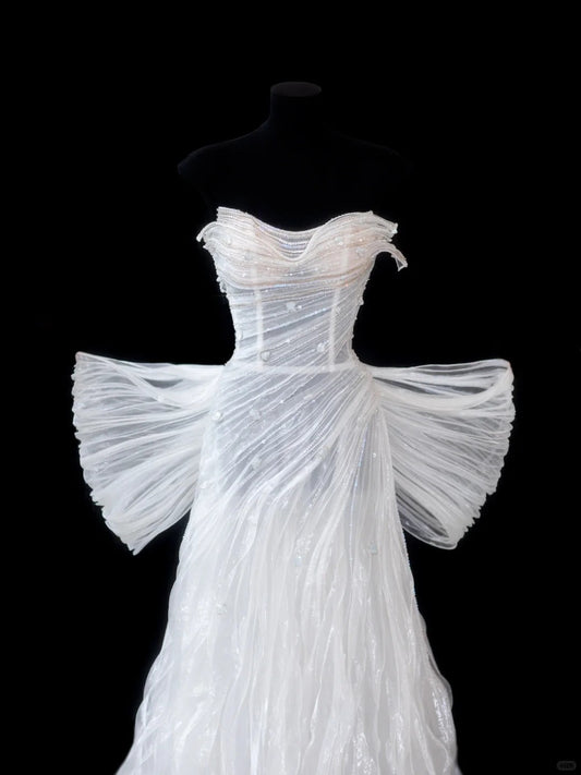 Timeless White Ball Gown Sweetheart Neck Beaded Wedding Dress Tulle Elegant Bridal Gown DP2889