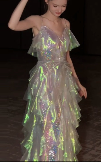 Modest Spaghetti Strap A-line Tulle Long Prom Dresses, Sleeveless Formal Evening Dresses DP3063