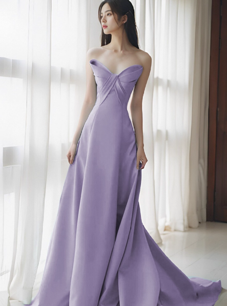 Elegant Off-the-shoulder A-Line Satin Long Prom Dresses, Lavender Formal Evening Gowns DP3066