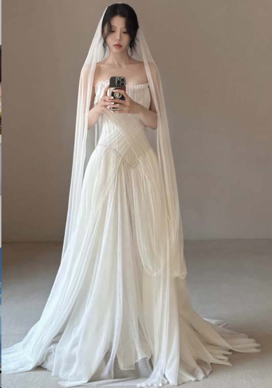 Modest Sheath Chiffon Wedding Dresses, Sleeveless Bridal Gowns Simple Wedding Gowns DP3073