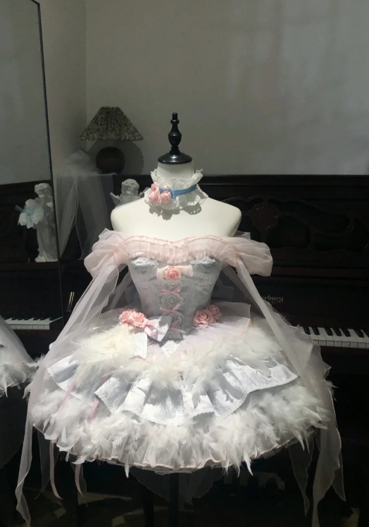 Cute Off-the-shoulder Ball Gown Short Birthday Dresses Sweet Pale Blue Lolita Dresses DP3089