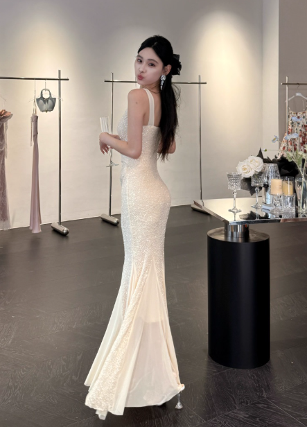 Elegant Straps Mermaid Chiffon Long Prom Dresses, Formal Evening Dresses DP3103
