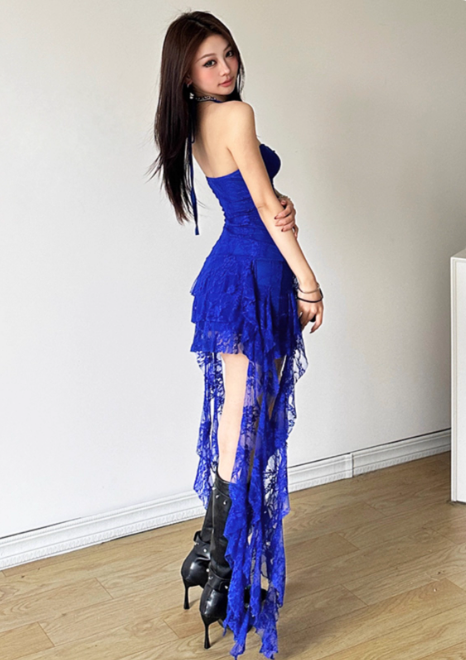 Gorgeous Halter Bodycon Lace Short Prom Dresses, Royal Blue Homecoming Dresses DP3139