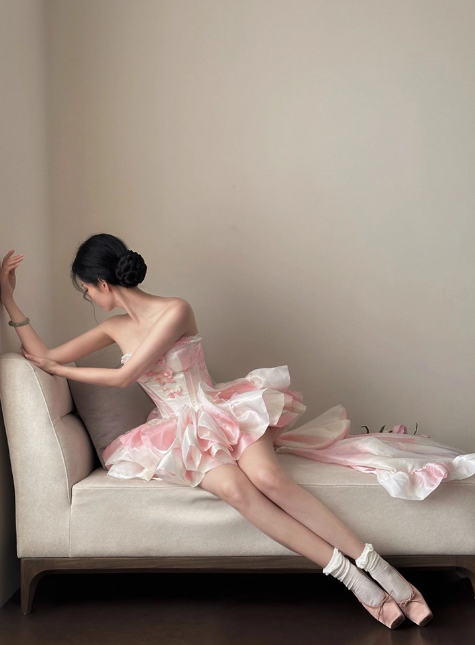 Gorgeous Sweetheart Neck Ball Gown Chiffon Short Prom Dresses, Pink Homecoming Dresses DP3140