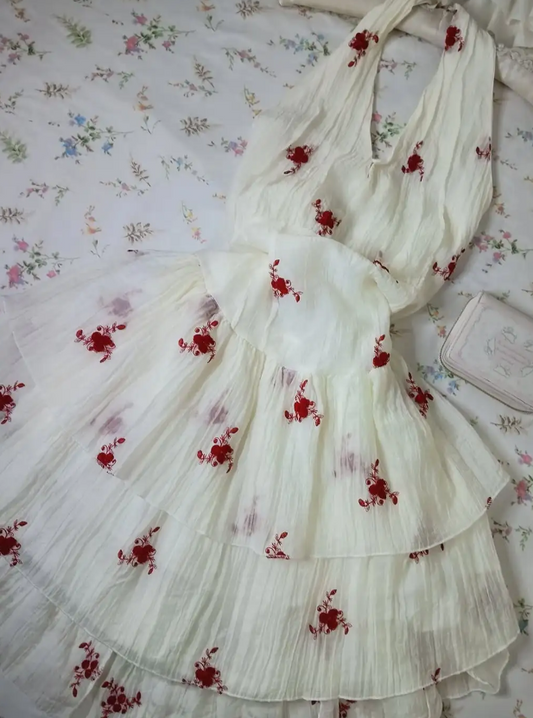 Vintage Halter A-Line Chiffon Birthday Dresses, White Homecoming Dresses DP3174