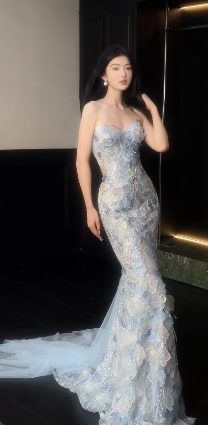 Gorgeous Sweetheart Mermaid Long Prom Dresses Light Blue Long Formal Dresses DP3191