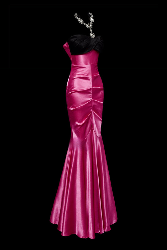 Elegant Strapless Mermaid Long Prom Dresses, Satin Hot Pink Evening Gowns DP3220