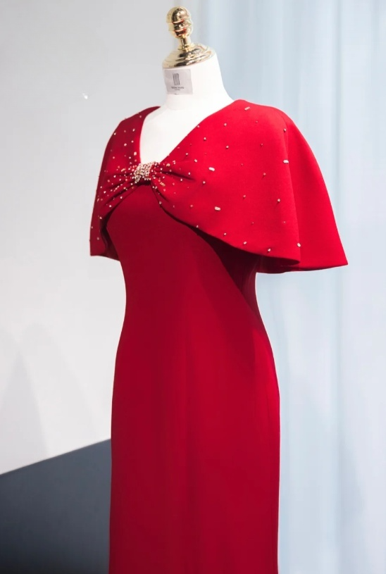 Elegant V neck Mermaid Mother of the Bride Dresses, Burgundy Evening Gowns DP3236