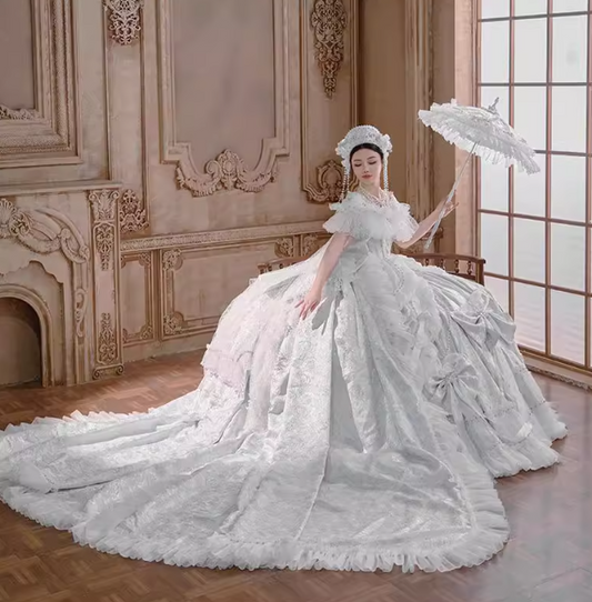 Gorgeous Off-Shoulder Ball Gown Long Wedding Dress White Lolita Bridal Gown DP3794