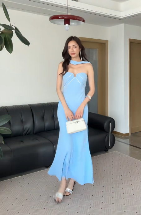 Chic Sheath Sleeveless Blue Bridesmaid Dresses Chiffon Blue Formal Dresses DP3905