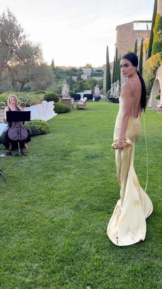 Sexy Backless Yellow Mermaid Prom Dress Evening Gown SH1255