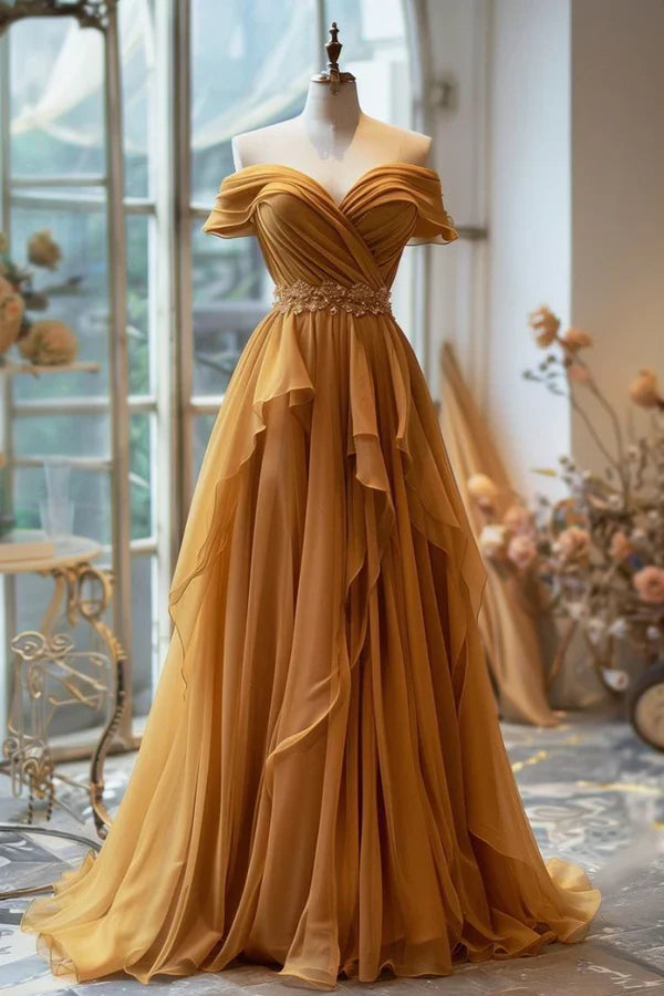 Orange fashion elegant spaghetti strap long chiffon floor length ball gown, evening dress, party dress, bridesmaid dress gh3523