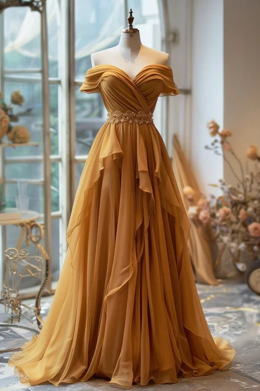 Orange fashion elegant spaghetti strap long chiffon floor length ball gown, evening dress, party dress, bridesmaid dress gh3523