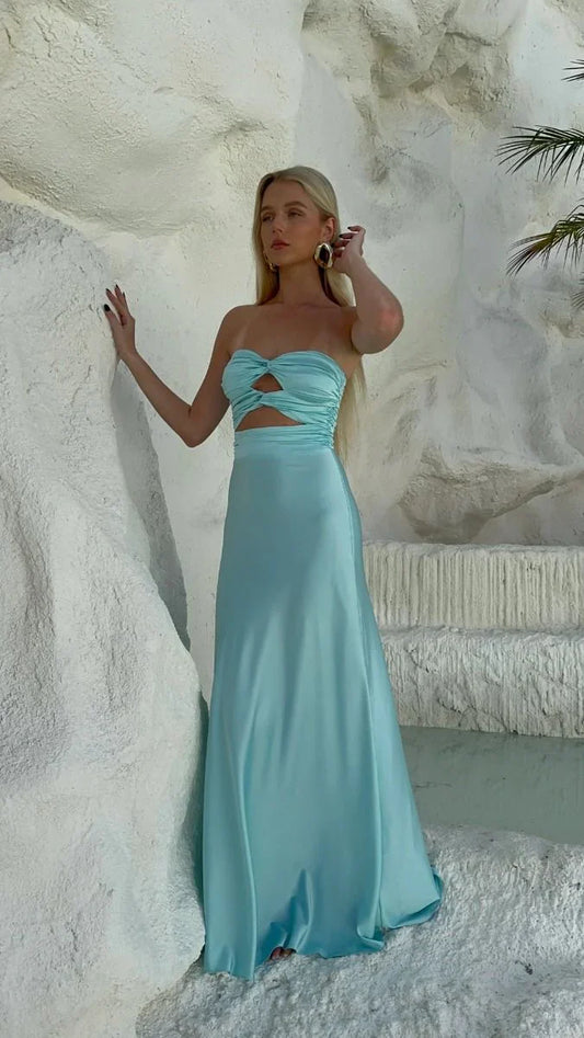 Strapless Sheath Tiffany Blue Prom Dresses Satin Formal Dresses ED01934