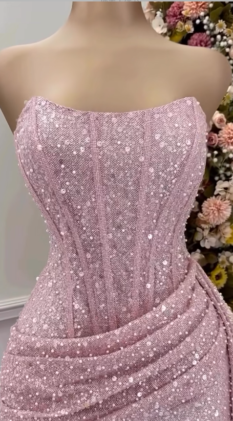 Fashion Pink Strapless Bodycon Short Prom Dresses Glitter Sequin Homecoming Dresses ED02708