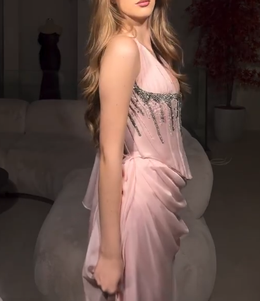 Sweet Pink Halter Neck Sheath Satin Two Piece Prom Dresses Elegant Evening Gowns ED02978