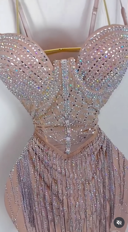 Pink Sexy Spaghetti Strap Bodycon Party Dress 18th Birthday Outfit Sparkly Sequined Tassel Homecoming Dress ED03569