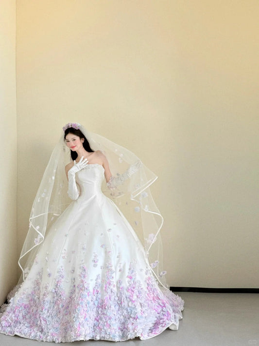 Elegant White Strapless Long Ball Gowns Quinceanera Dress Gorgeous Applique Wedding Dress Pretty Bridal Dress ED03571