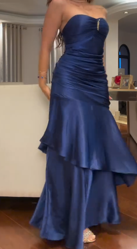 Glamour Navy Blue Sweetheart Neck Mermaid Prom Dresses Satin Long Formal Dress Birthday Outfit ED03576