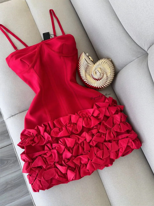 Fashion Spaghetti Strap Party Dress Red Bodycon Applique 18th Birthday Outfit Homecoming Dresses ED03578