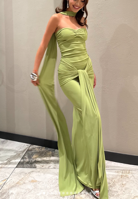 Chic Green Sweetheart Sheath Party Dress Chiffon 18th Birthday Outfit Pretty Graduation Dress ED03583