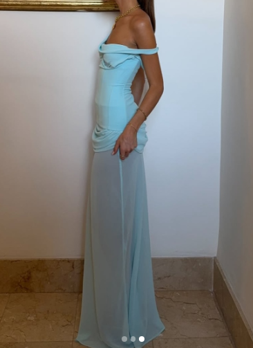 Modest Blue One Shoulder Corset Two Piece Suit Formal Dress Fashion Birthday Outfit Party Dress ED03587