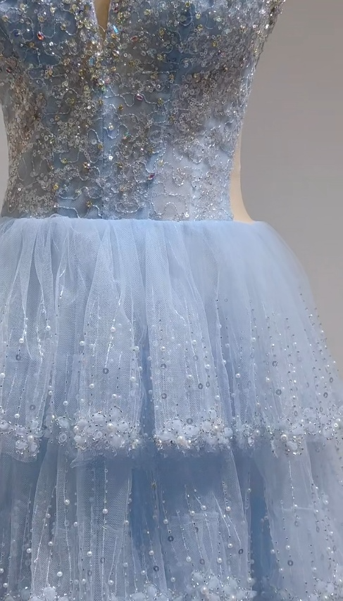 Cute Blue Sweetheart Tulle Ball Gown Beaded Quinceañera Dress Sweet 16 Dress ED03613