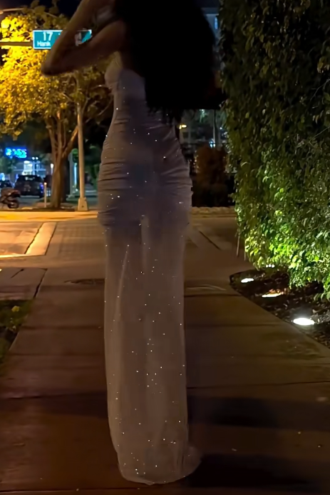 Sparkly Champagne Sweetheart Sheath Chiffon Birthday Party Dress Elegant Formal Dress Graduation Prom Dresses ED03614