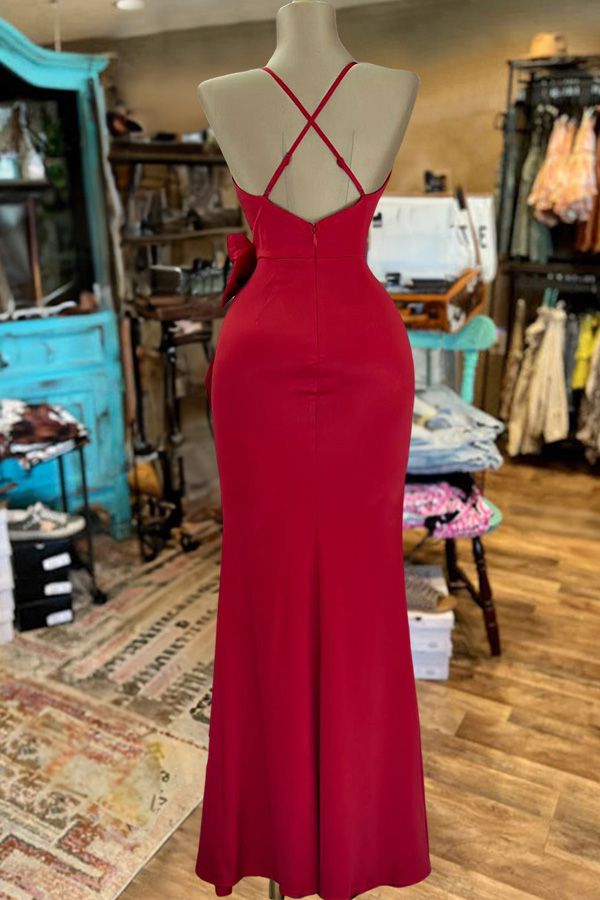 Elegant Burgundy Sweetheart Sheath Chiffon Slits Party Dresses Modest Ruffles Formal Dresses Graduation Prom Dresses ED03617