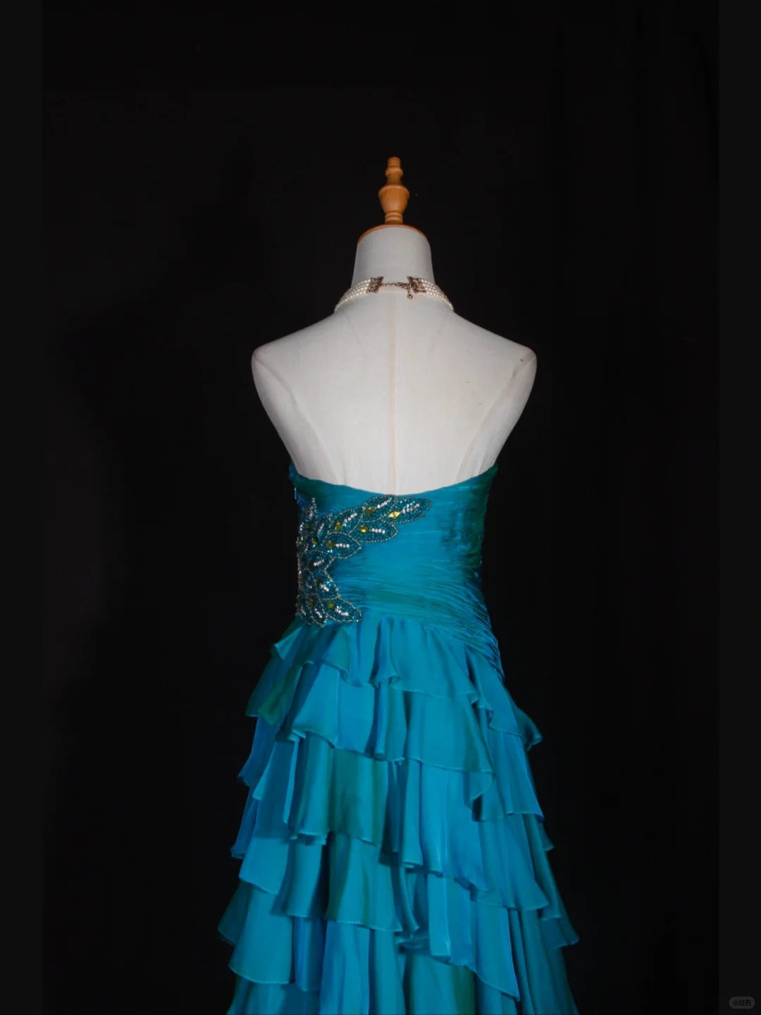 Vintage Blue Sweetheart Neck Tiered Ball Gown Beaded Chiffon Formal Dresses Modest Evening Gowns ED03624