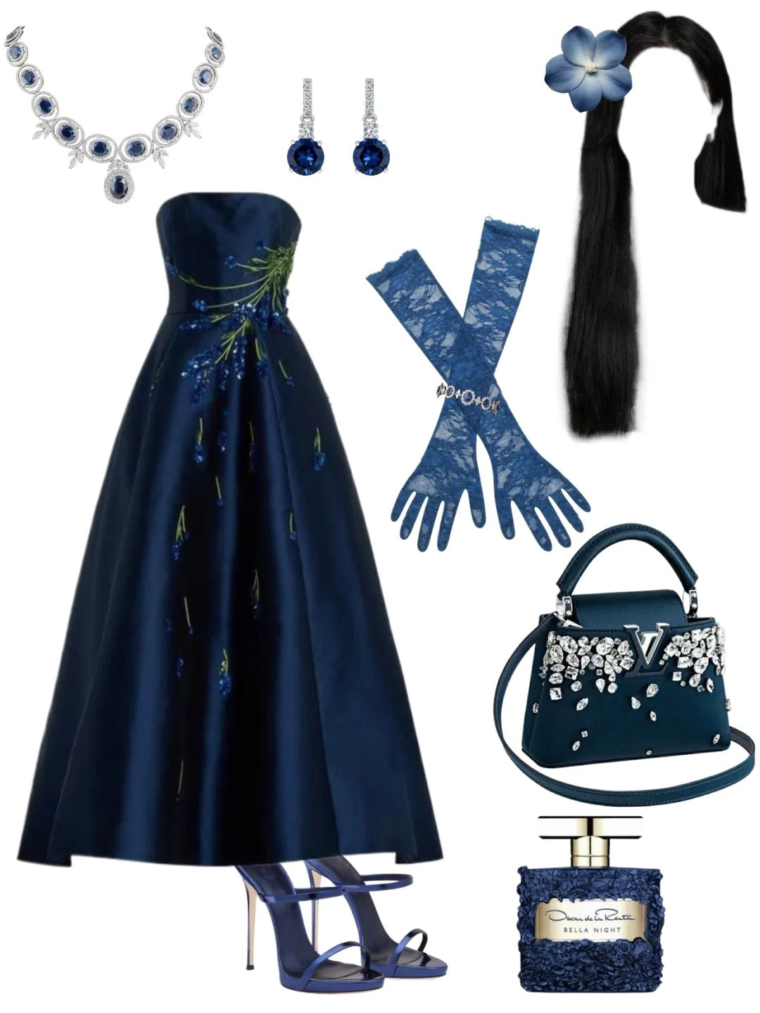 Modest Navy Blue A-Line Evening Gowns Satin Sequin Strapless Prom Dresses Elegant Birthday Party Outfits ED03641