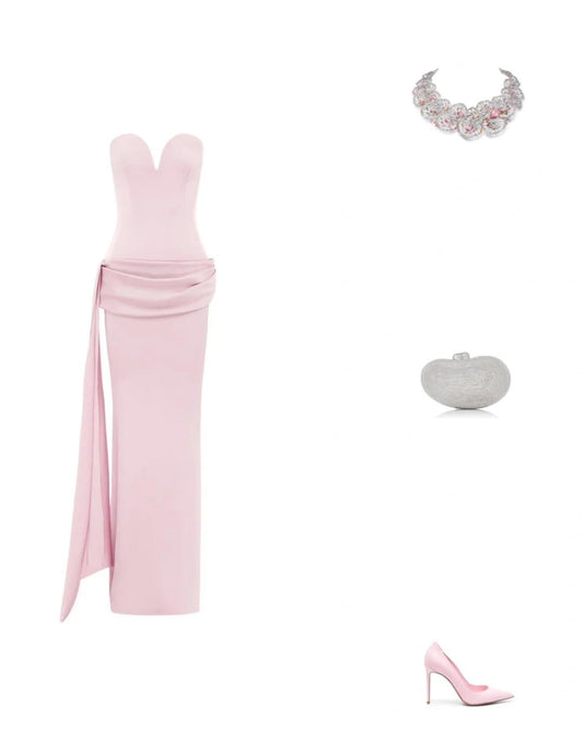 Elegant Pink Sheath Evening Gowns Satin Sweetheart Formal Sweet Graduation Prom Outfit ED03646