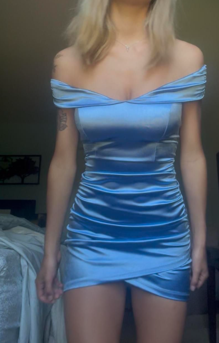 Fashion Blue Off Shoulder Bodycon Short Formal Dress Satin Homecoming Dresses Elegant Birthday Outfit Party Dresses ED03670