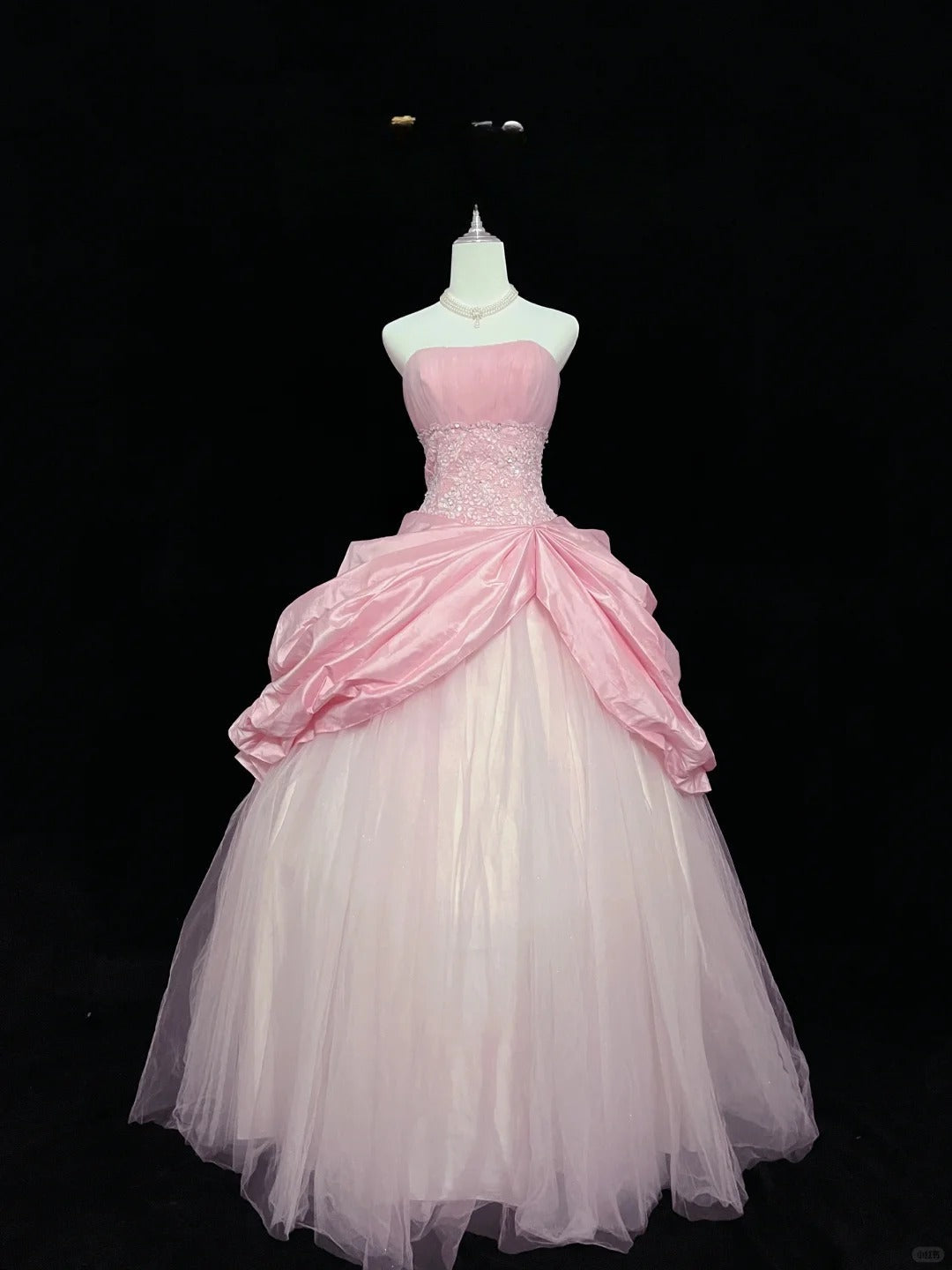 Vintage Pink Strapless Long Ball Gown Evening Dress Tulle Sweet 16 Birthday Dress Lace Prom Dress ED03752