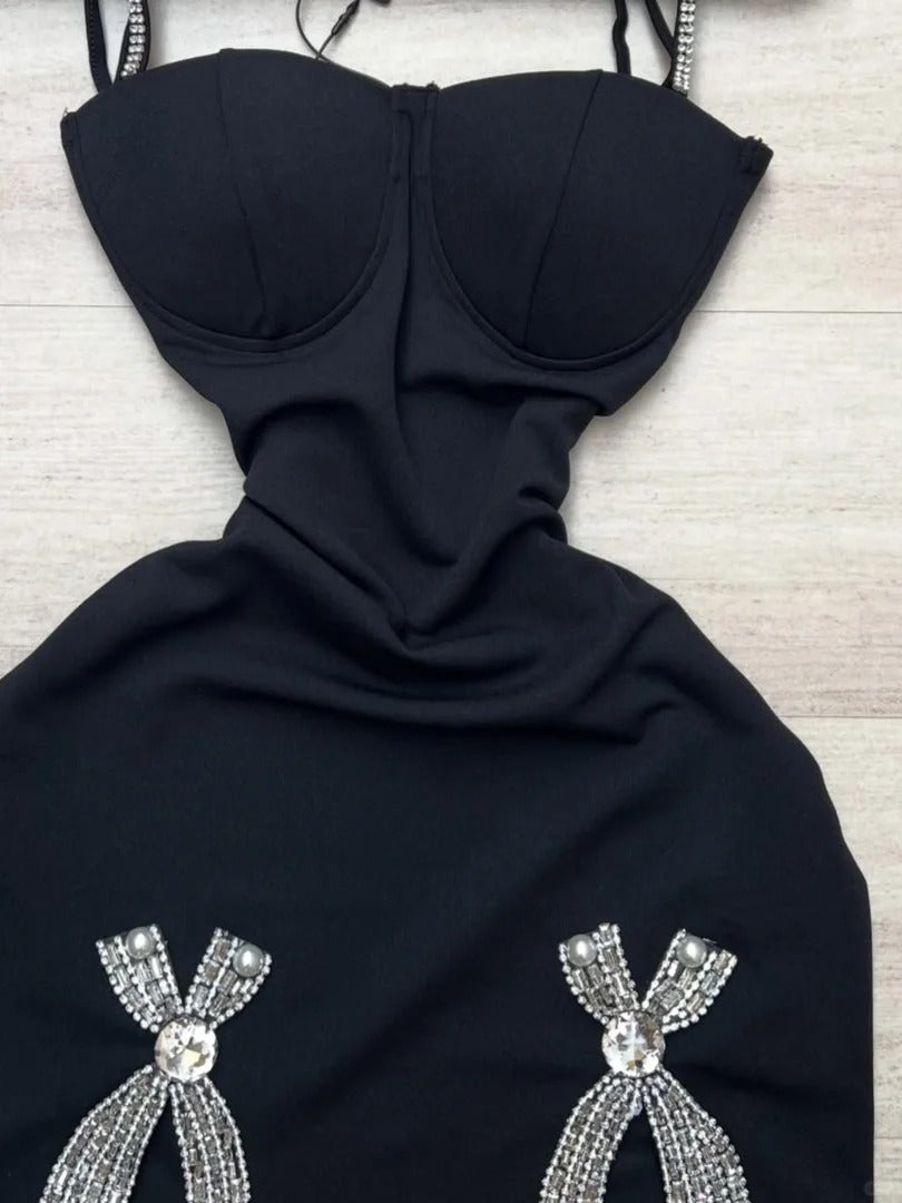 Fashionable Black Bodycon Birthday Dress Spaghetti Strap Rhinestone Short Homecoming Dress Party Dress ED03755