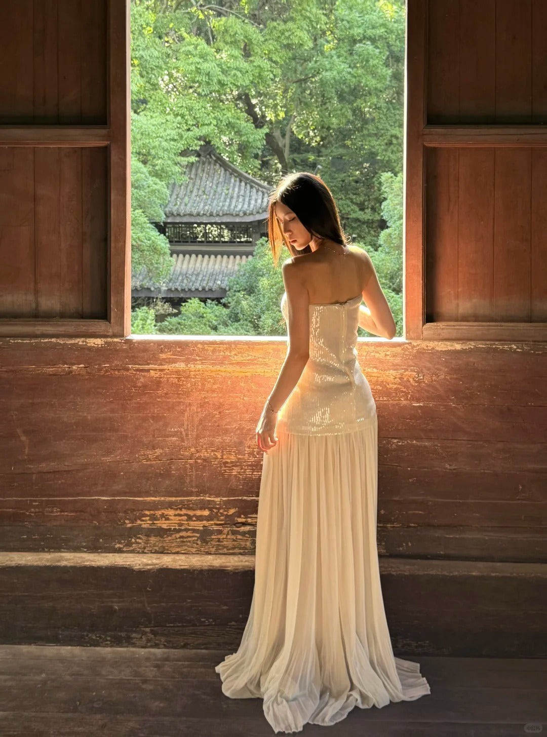 Elegant White Strapless Sheath Long Prom Dress Tulle Sequin Formal Dress Sparkly Birthday Evening Gowns ED03761