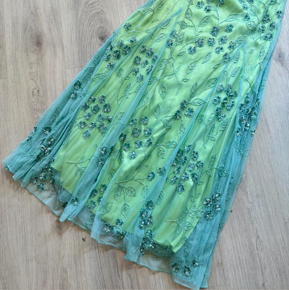 Green Vintage Sheath Strapless Evening Gown Elegant Beaded Chiffon Formal Dress Long Prom Dress ED03793