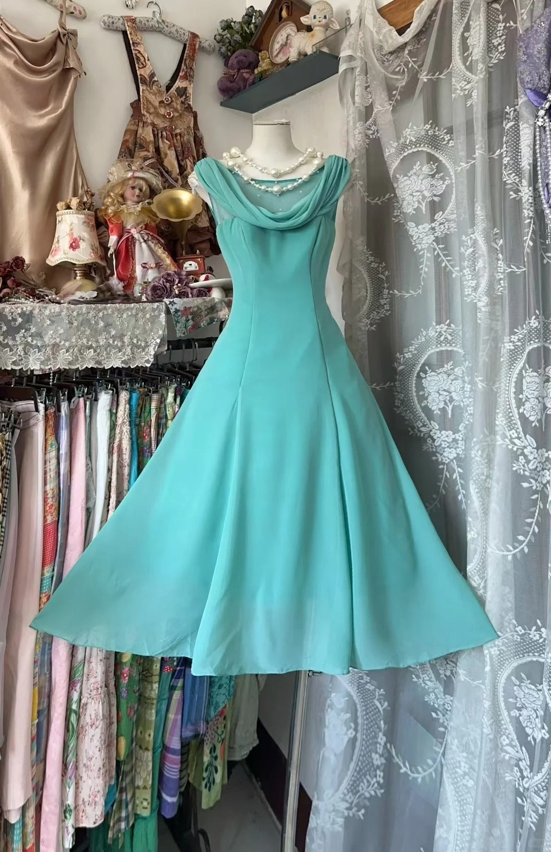 Vintage Blue A-Line Short Formal Dress Elegant Chiffon Birthday Dress Homecoming Dress ED03829