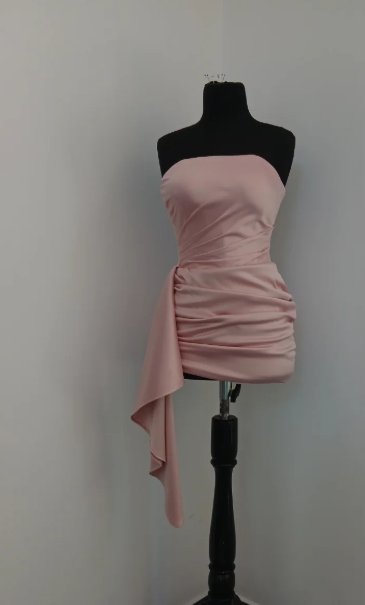 Sweet Pink Bodycon Formal Dress Strapless Party Dress Birthday Dress Satin Short Hoco Dresses ED03877