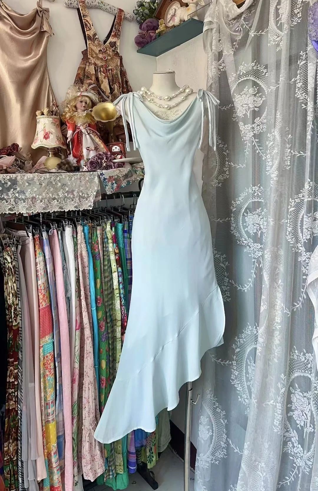 Modest Light Blue Sheath Formal Dress Ruffle Party Dress Birthday Dress Chiffon Short Homecoming Dresses ED03881
