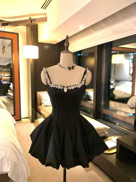 Stunning Straps Ball Gown Short Hoco Dresses Satin Rinestones Birthday Dress Cute Party Formal Dress ED03907