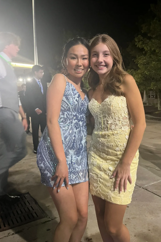 Gorgeous Blue Bodycon Short Homecoming Dress V Neck Formal Dress Birthday Party Dress ED03936