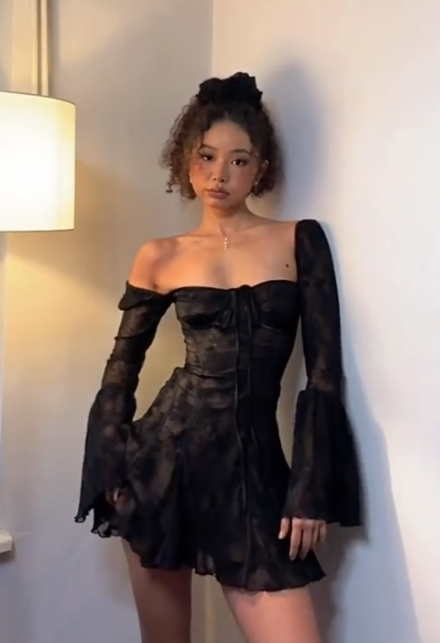 Chic Square Neck Sheath Chiffon Short Prom Dresses Black Homecoming Dresses Long Sleeve Birthday Dresses ED04291