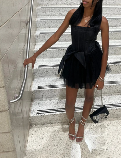 Sexy Strapless A-line Tulle Short Prom Dresses, Black Homecoming Dresses ED04349