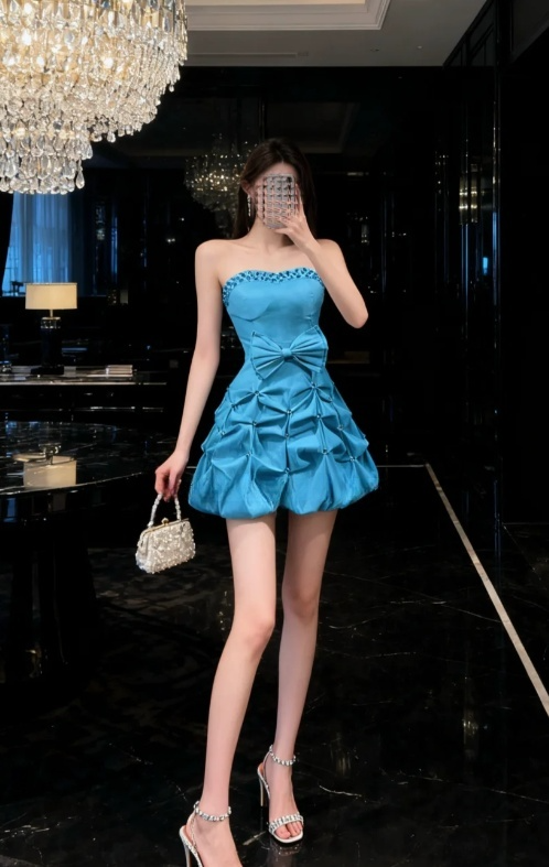 Cute A-line Short Prom Dresses, Taffeta Blue Homecoming Dresses Strapless Birthday Dresses ED04602